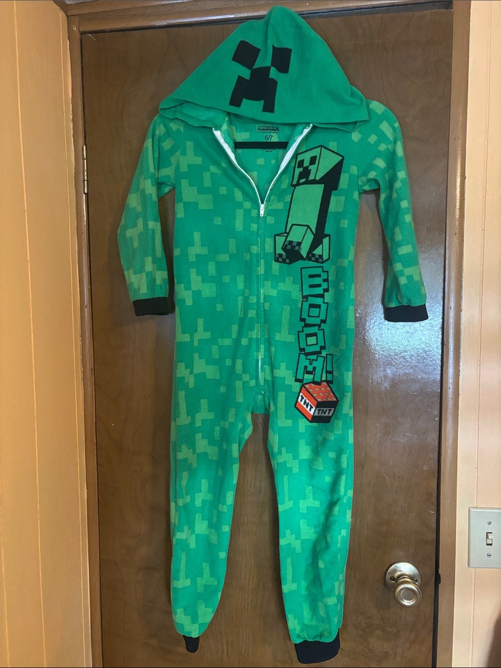 Minecraft-Inspired Green Creeper Kids Footed One-Piece Pajamas